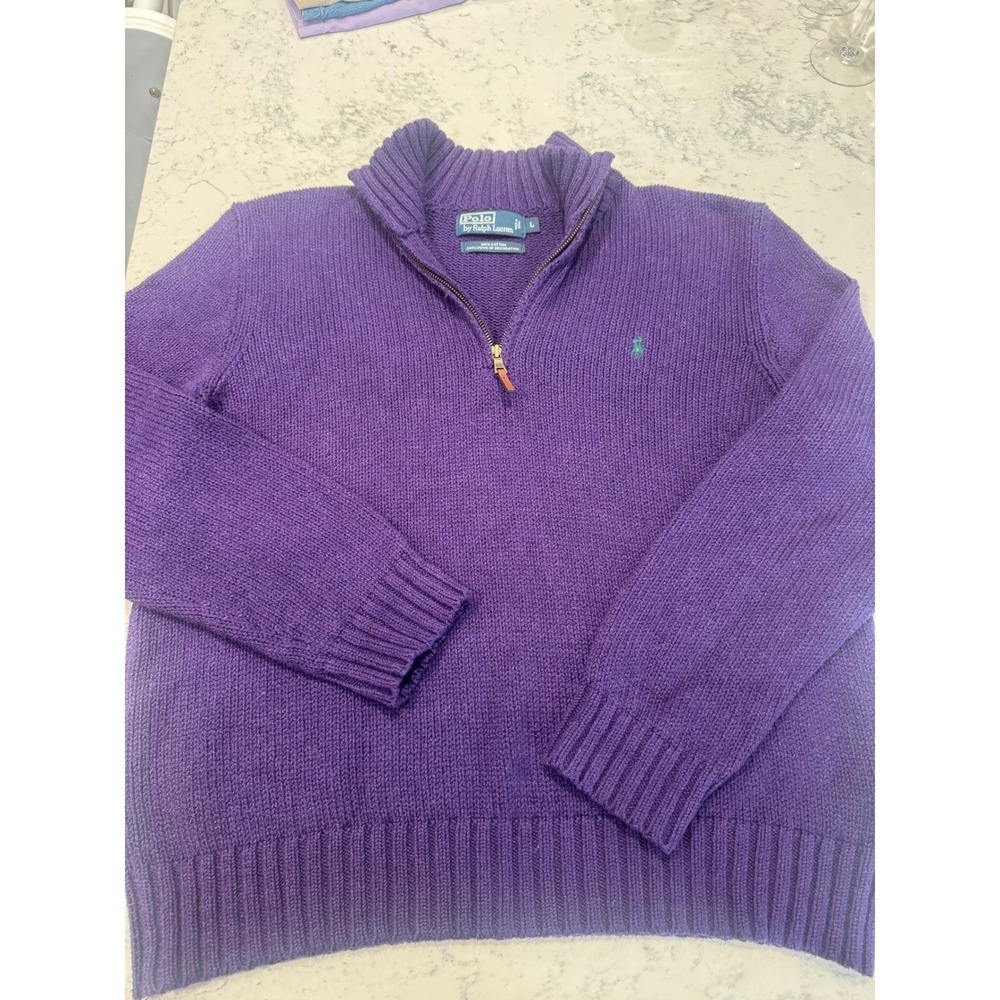 Polo Ralph Lauren Mens Purple Cotton 1/4 Zip Knit Sweater Large 100% cotton. EUC